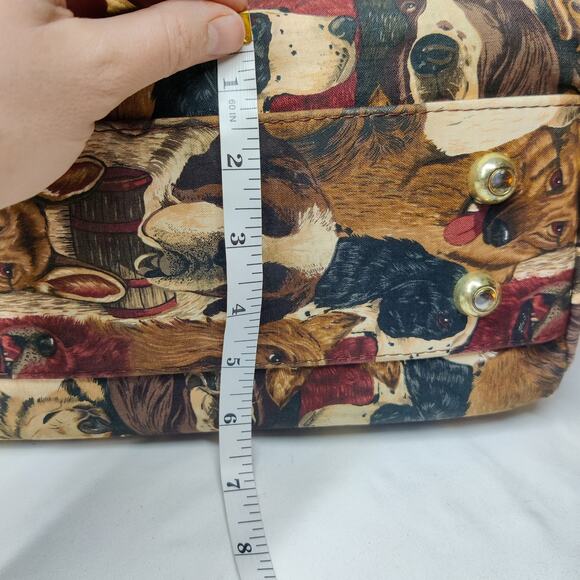 Vintage Canvas Dog Print Animal Tapestry Barrel Handbag Leather Handle Tote Bag - Picture 8 of 15